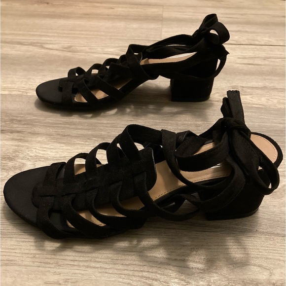 Scoop Block Heel Sandals Lace Up Faux Suede Open Toe Strappy Tie Up Gladiator 8 - Picture 10 of 16